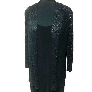 Belldini Open Front Black Long Duster Sweater Coat Womens L Allover Sequins
